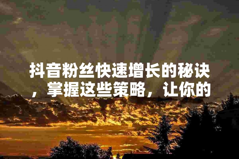 抖音粉丝快速增长的秘诀，掌握这些策略，让你的账号人气飙升！新手必看！