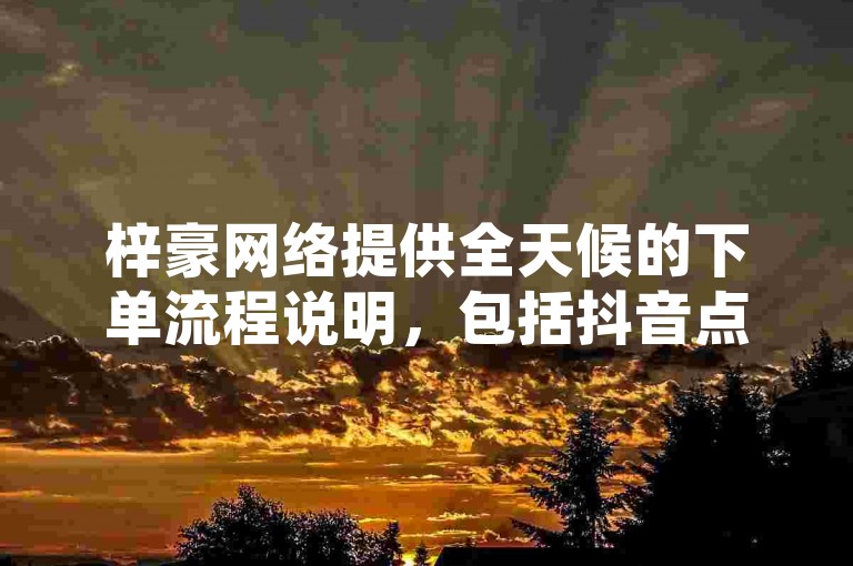 梓豪网络提供全天候的下单流程说明，包括抖音点赞自动化脚本、拼多多助力刷刀服务以及抖音快手新账号交易平台。