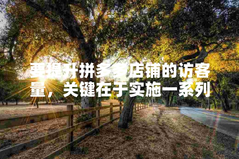 要提升拼多多店铺的访客量，关键在于实施一系列有效的市场策略和优化技巧，以吸引更多潜在顾客的注意力并促使他们访问您的店铺。