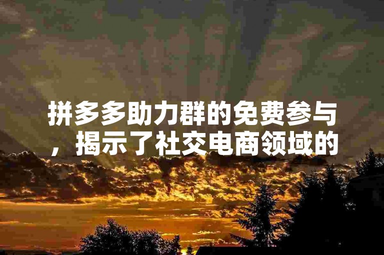 拼多多助力群的免费参与，揭示了社交电商领域的创新潜力与机遇。