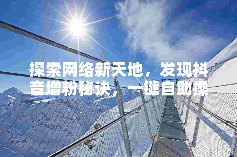 探索网络新天地，发现抖音增粉秘诀，一键自助操作，轻松提升人气。