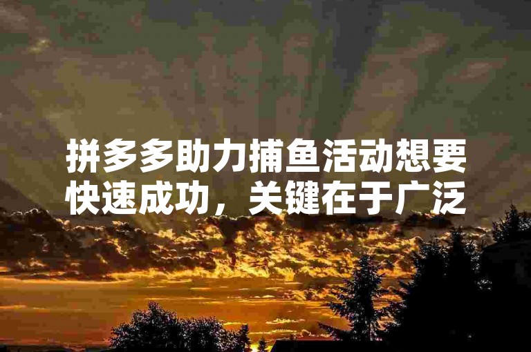 拼多多助力捕鱼活动想要快速成功，关键在于广泛邀请好友助力且合理安排助力时间。