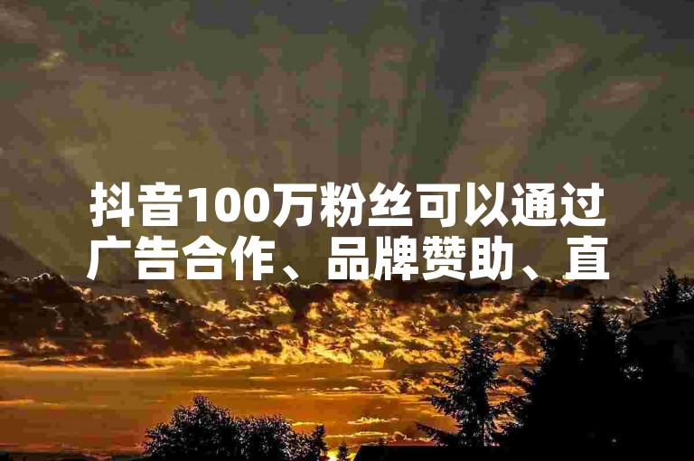 抖音100万粉丝可以通过广告合作、品牌赞助、直播打赏等方式赚钱。