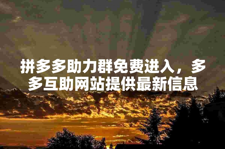 拼多多助力群免费进入，多多互助网站提供最新信息。